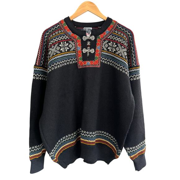 Dale of Norway Vtg Fair Isle Wool‎ Pullover Sweater Black Multicolor Size XL NWT - Picture 1 of 10